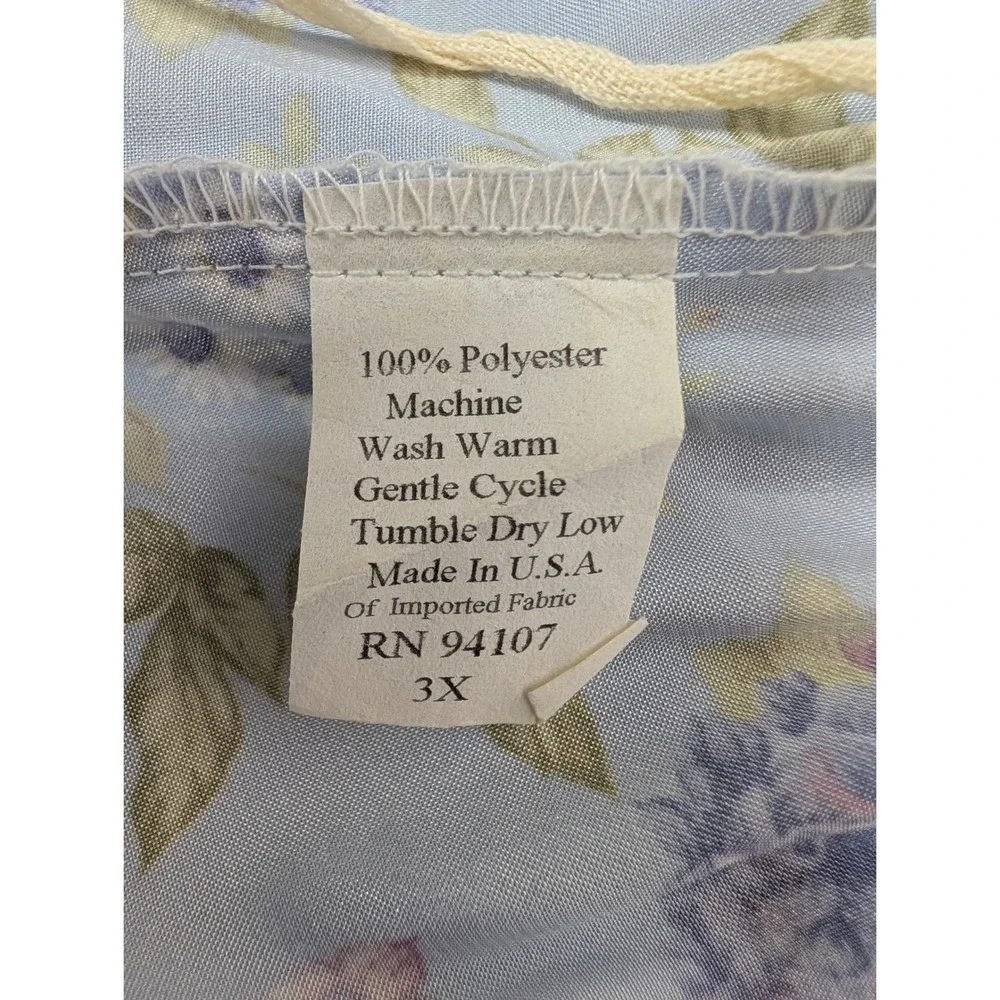 Kristine Tyler‎ Intimates Pajama Set Women's 3X Blue Floral Polyester Satin USA